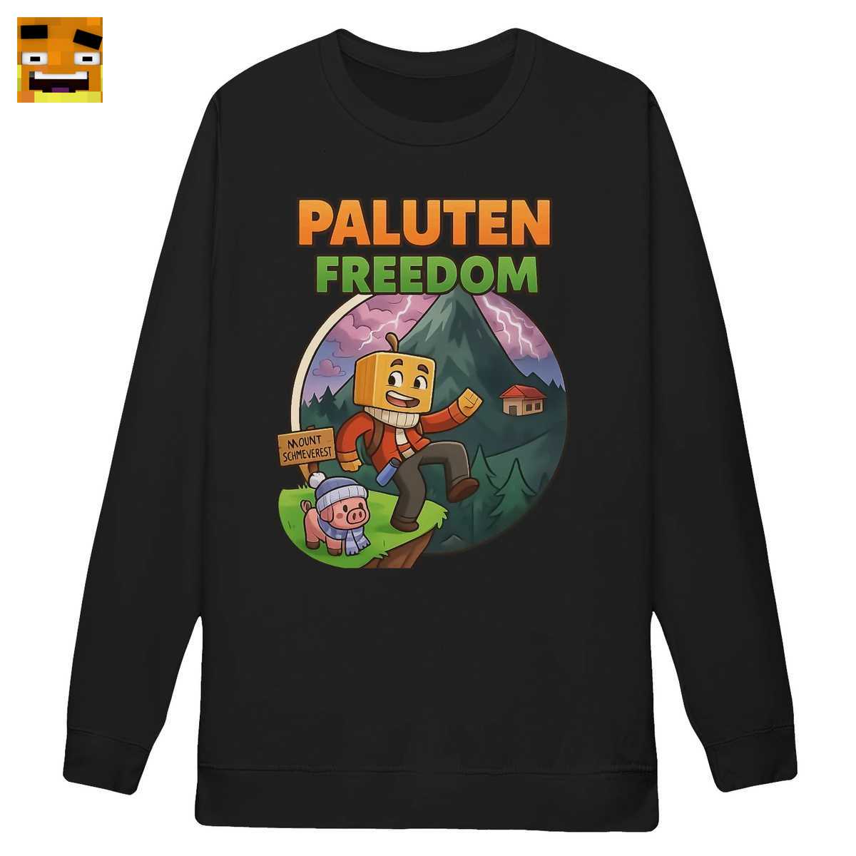 Paluten Merch: Kürbis-Kopf Gamer und Schweinchen Berg Abenteuer - Comic Stil Fan-Shirt 3 Paluten Merch: Kürbis-Kopf Gamer und Schweinchen Berg Abenteuer - Comic Stil Fan-Shirt – Bild 3