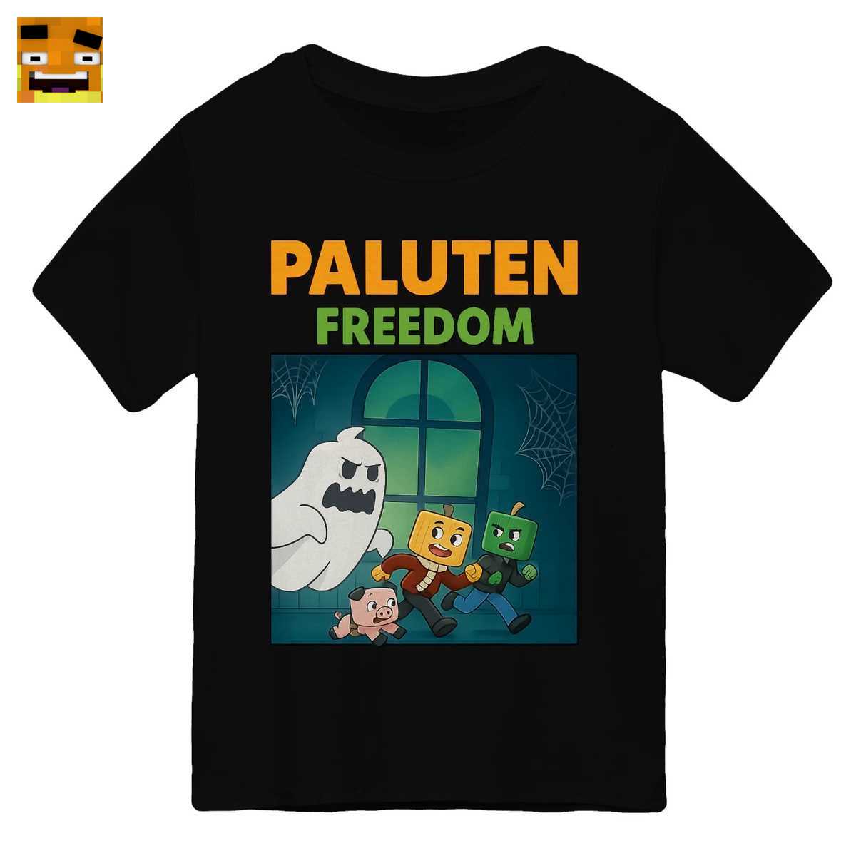 Paluten Merch: Kürbis-Gamer auf gruseliger Geisterjagd im Spukhaus - Offizielles Geisterjagd T-Shirt 1 Paluten Kürbis Gamer auf Geisterjagd T-Shirt | Lustiges Spukhaus Design